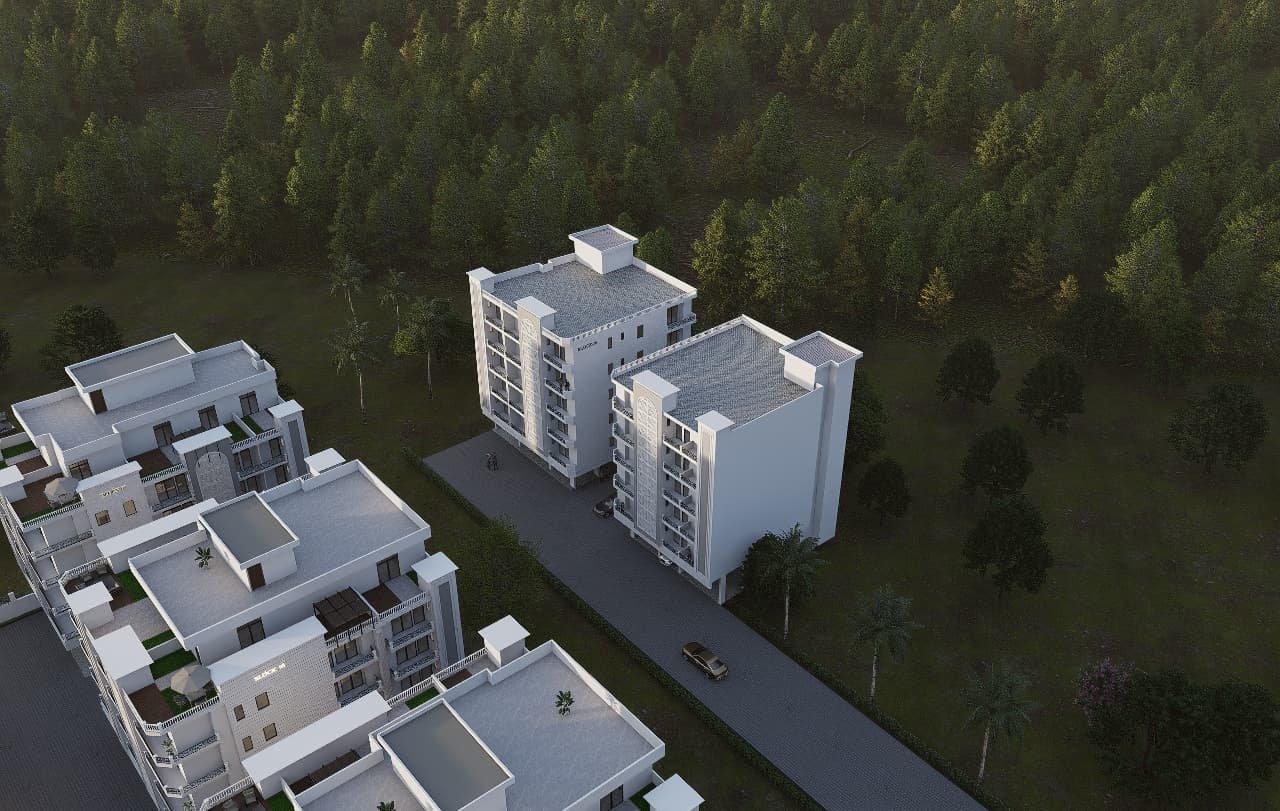 Aerial view of two Twin Chalet blocks